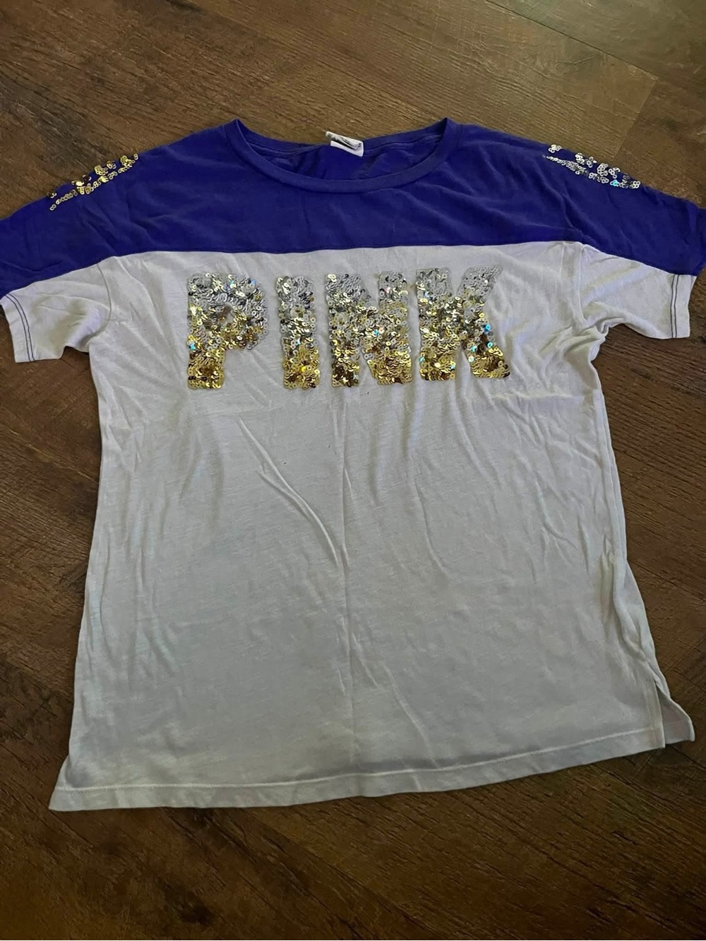 PINK Victoria's Secret Purple & White Sequin Logo Tee